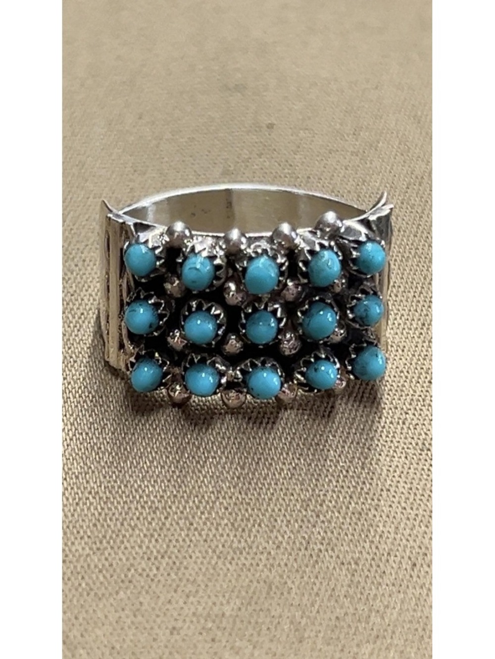 Zuni sterling silver turquoise snake eye 3 row traditional ring size 8.5